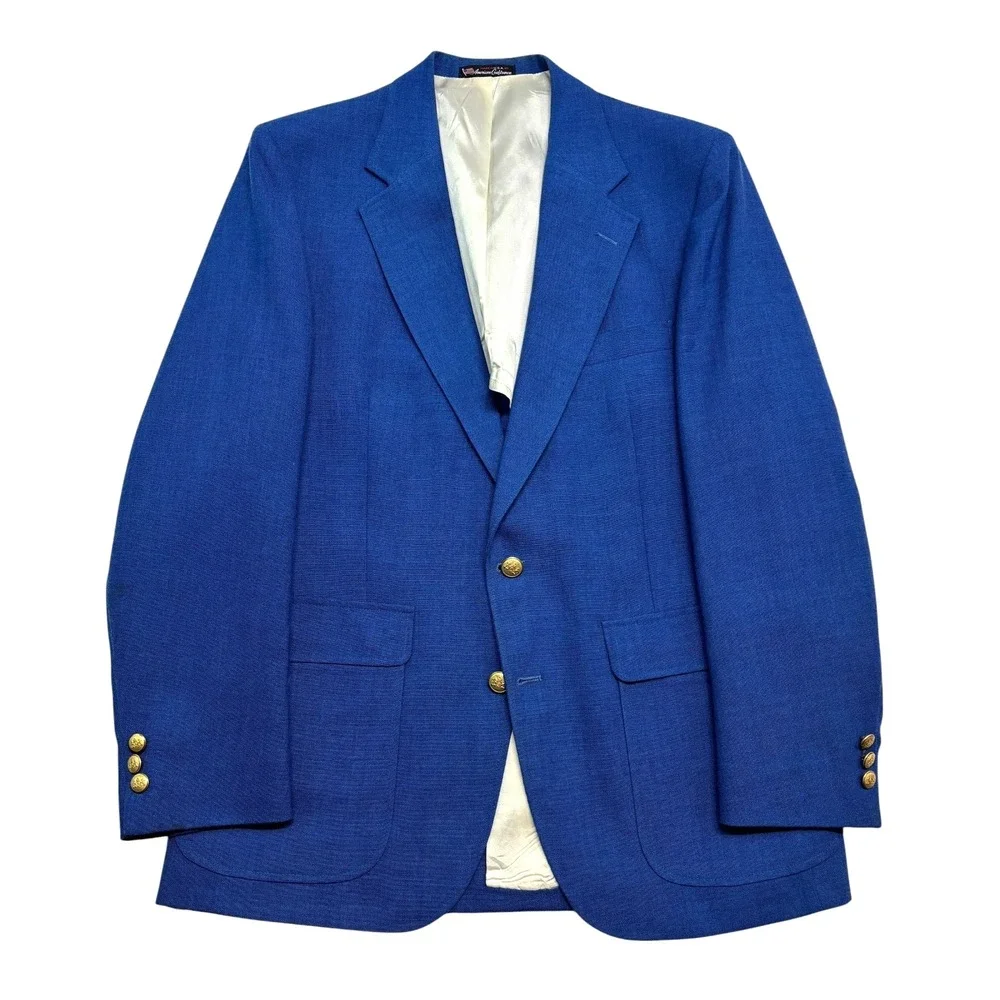 vtg Stafford 42R Royal Blue Hopsack Blazer Gold Buttons Jacket Sport Coat USA
